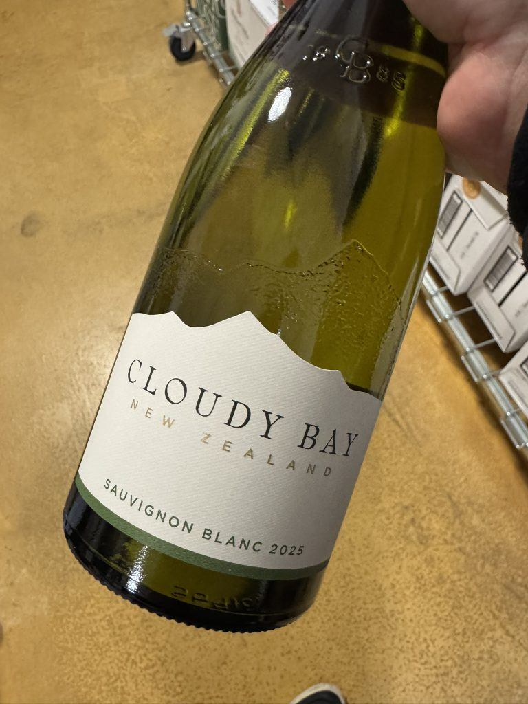 A bottle of Cloudy Bay Sauvignon Blanc